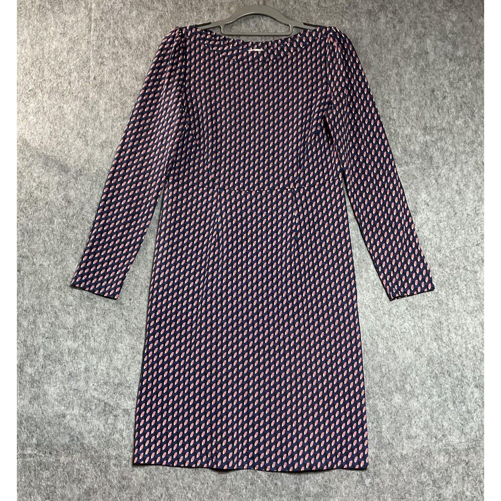 Boden Dress Womens 4 Blue Geometric Print Long Sleeve Shift Knit Classic Church